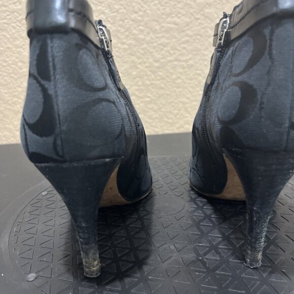 COACH Bennett Womens Canvas Bootie Stiletto Signature Monogram Jacquard Size 6.5 - Picture 5 of 9
